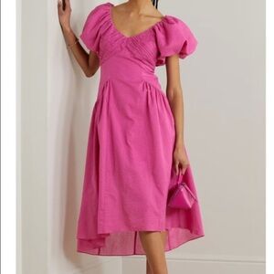 FRAME Puff Sleeve Cotton Midi Dress in Fuscia, New with Tags, XS.